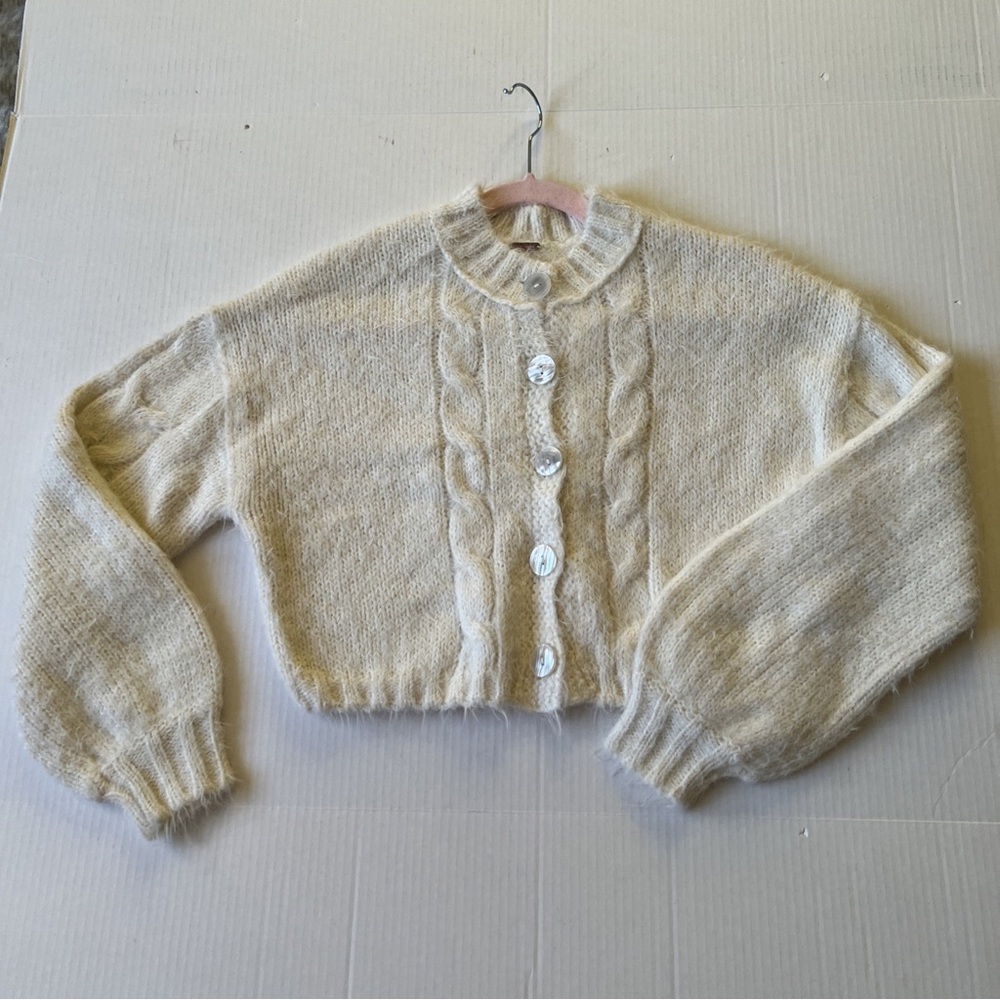 Free People Cream Button-Up Cardigan